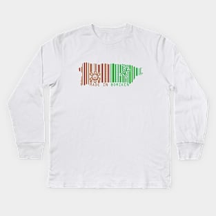 Puerto Rico Map Made in Boriken Taino Symbols Barcode Green Brown Design Kids Long Sleeve T-Shirt